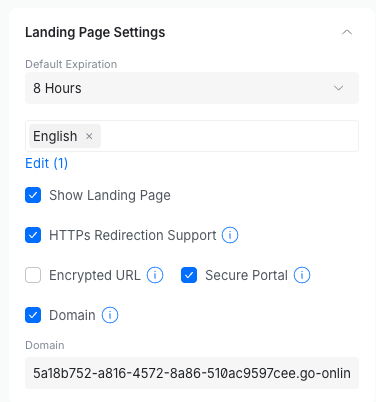 UniFi landing page settings